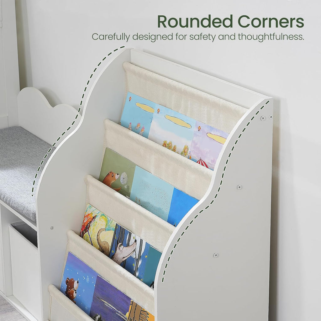 66.9" Kids Bookshelf with Reading Nook, 3-in-1 Kids Bookcase with Cushion and Sling Shelf, Toy Chest Storage with