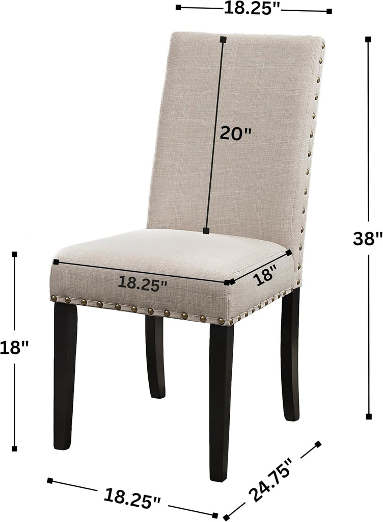 Fabric Dining Chairs with Nailhead Trim, Set of 2, Tan