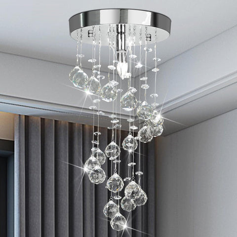 Elegant Spiral Flush Mount Chandelier, Modern Raindrop Chandelier Crystal Ball Chandeliers Fixture Pendant Ceiling Lamp Lighting Fixtures for Bedroom, Hallway, LivingRoom, D8''x H15.8'' A100-B08JLYYN5M