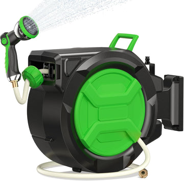 Retractable Garden Hose Reel 1/2" x 100ft, Wall Mounted Water Hose Reel with Auto Rewind, Any Length Lock, 180°
