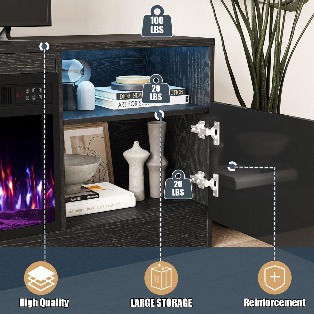 Fireplace with TV Stand 36" inch Electric Fireplace Up to 80" TVs, LED Light Entertainment Center, 70" Modern Wood