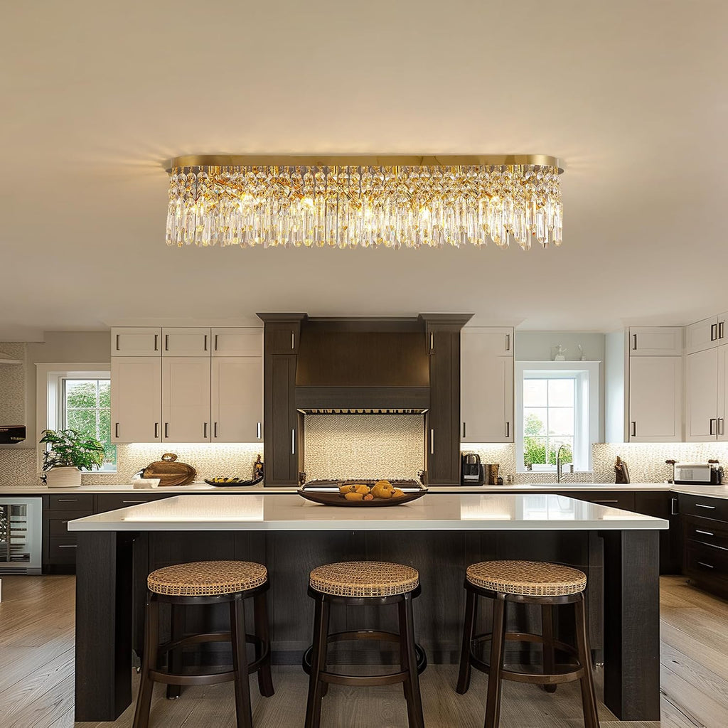 12-Light Modern Gold Crystal Raindrop Chandelier for Dining Room, Luxury Oval Flush Mount Crystal Pendant Ceiling