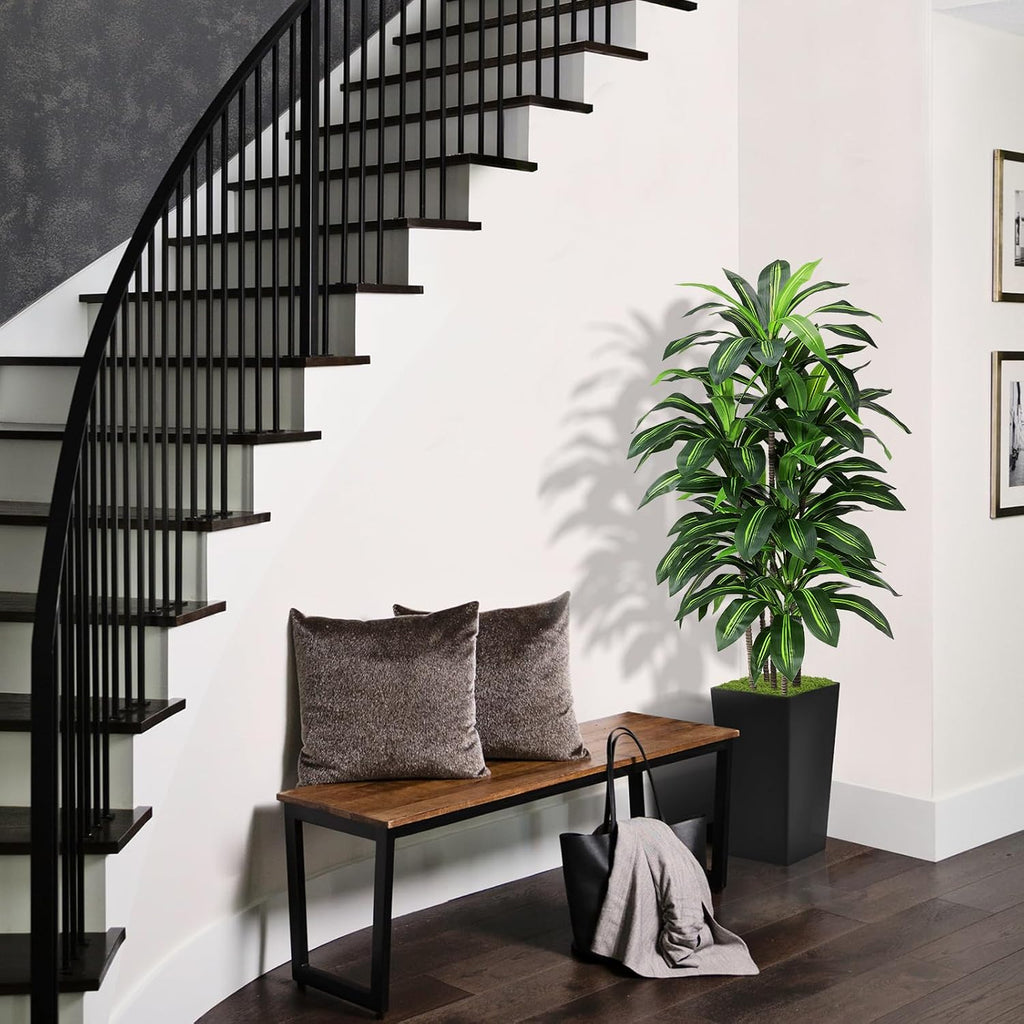 Artificial Plant 5FT Dracaena Fake Tree with Black Tall Planter | Faux Yucca Floor Plant in Pot, Artificial Trees