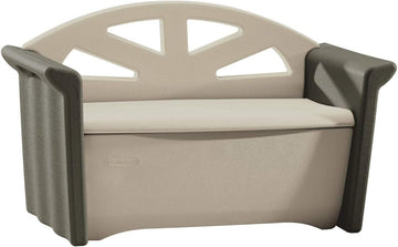 Resin Outdoor Storage Bench (32 Gal), Weather Resistant, Brown/Grey, Deck Organization /Backyard/Pool