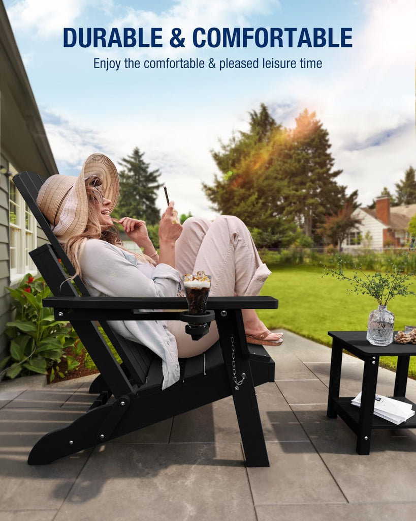 Folding Adirondack Chair, Dark Black