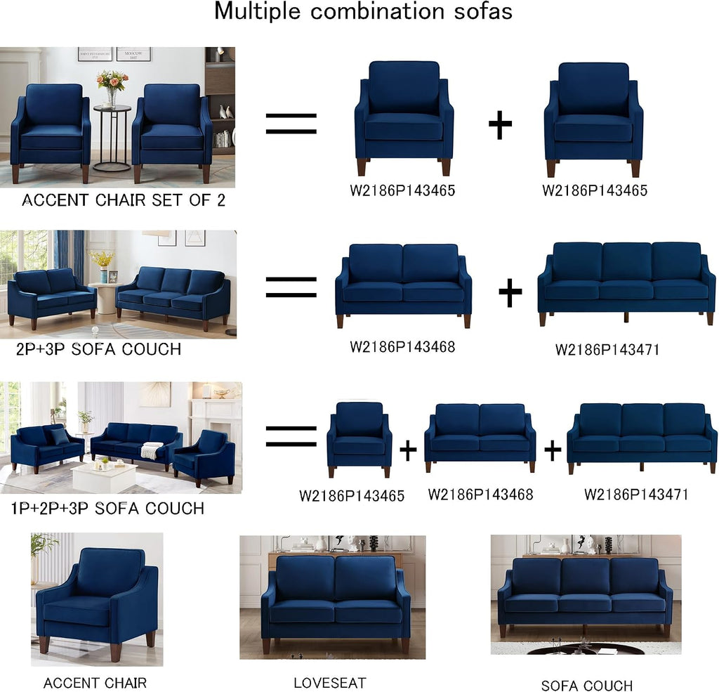 29" Modern Armchair,Living Room Single Seat Sofa,Upholstered Velvet Chair,with Wooden Legs, ,Navy