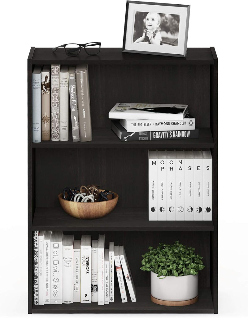 PASIR Book Shelf, 3-Tier Bookshelf, Bookcase, 9.7" x 23.7" x 31.5", Blackwood