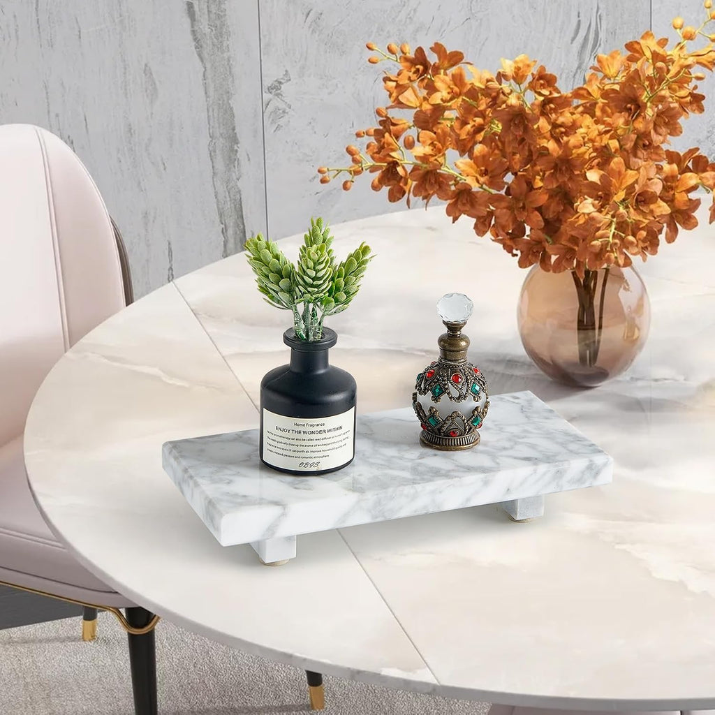 Natural Marble Tray Pedestal Stand - Soap & Jewelry Riser Counter, Kitchen Sink, Vanity Organizer, Decorative Stone