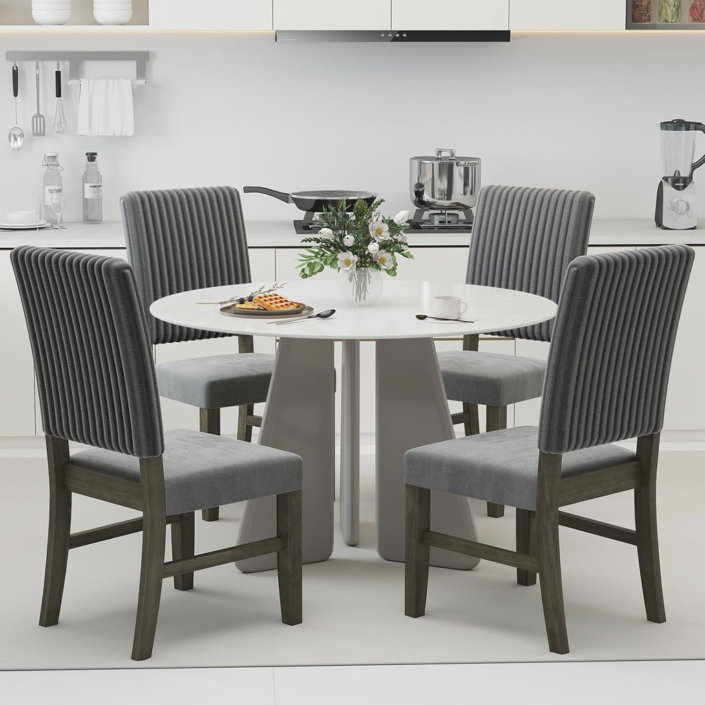 Dining Chairs Set of 4, Mid-Century Velvet Fabric Upholstered Chairs with Rubber Wood Legs, Thick Padded Seat