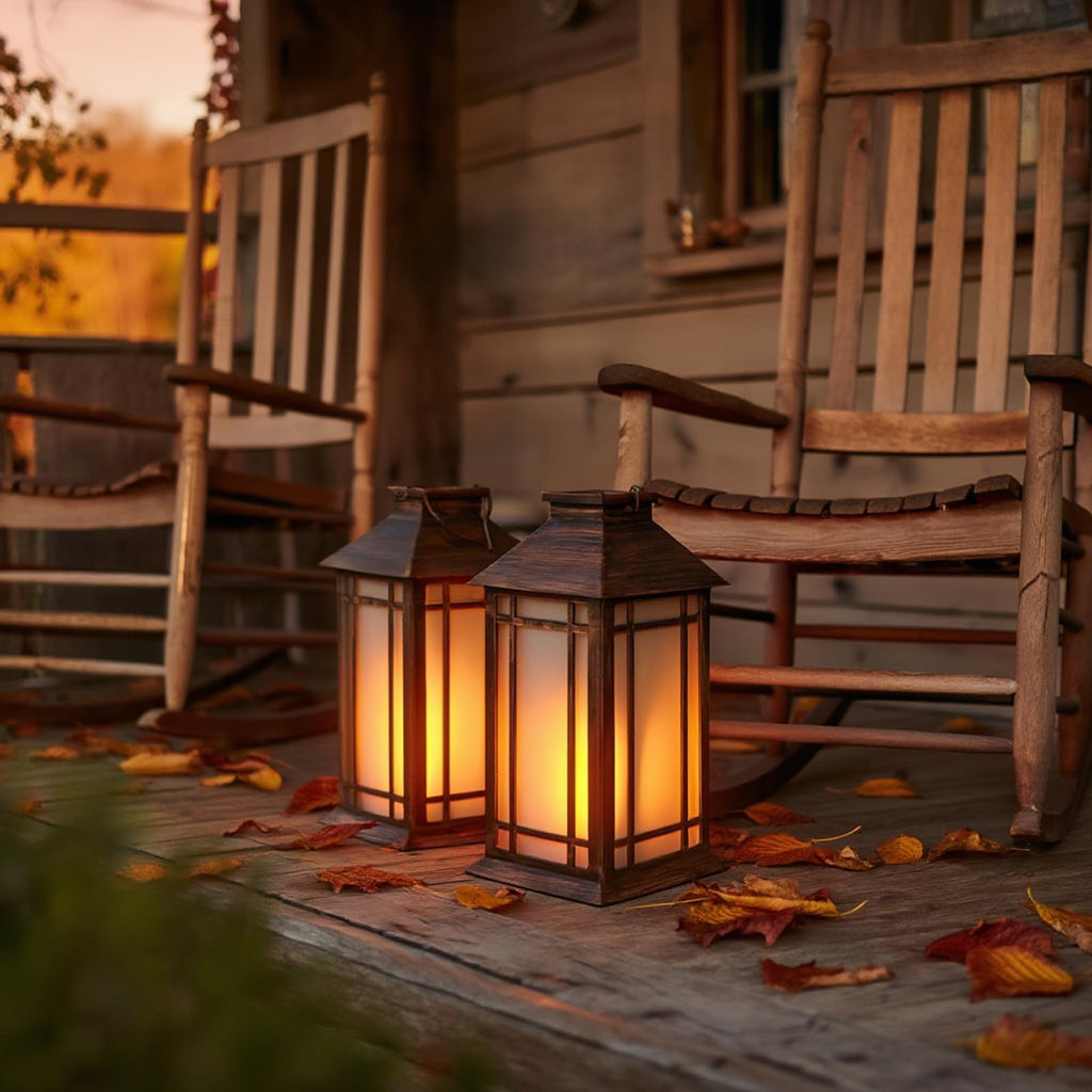 13 Inch Outdoor Decorative Lanterns with LED Candle Timer 2 Pack Brown