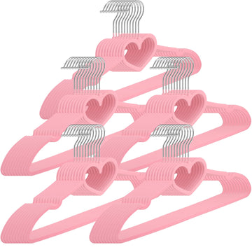 50 Pcs Pink Velvet Heart Hangers with 360° Swivel Hooks