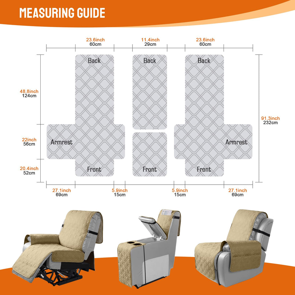 Loveseat Recliner Cover with Console Waterproof, Sand