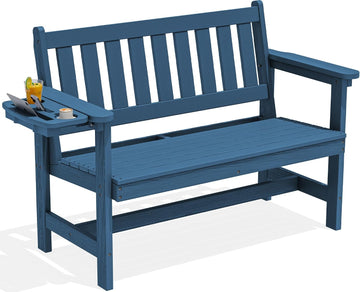 HDPE Outdoor Bench, Weatherproof Porch Bench, 1 Pack, Navy | 660 lbs Weight Capacity, Suitable for 2 Person, HDPE