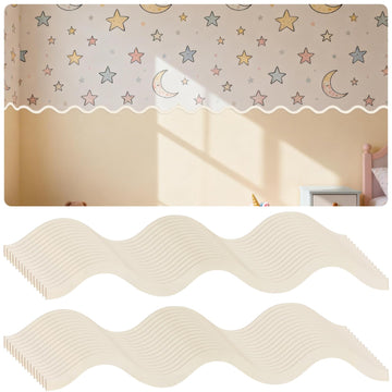 Scalloped Wood Trim, 30 Pack Wave-Shaped Wood Trim, 15.75x1.77 inch