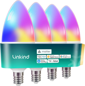 Matter Smart Bulbs, E12 Led Bulb Works with Alexa/Apple Home/Google Home, Smart Light Bulbs, WiFi Candelabra B11 (4 Pack)