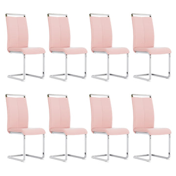 Modern Dining Chairs Set of 8, Side Dining Room Chairs, High Back Kitchen Chairs with Faux Leather Padded Seat Pink