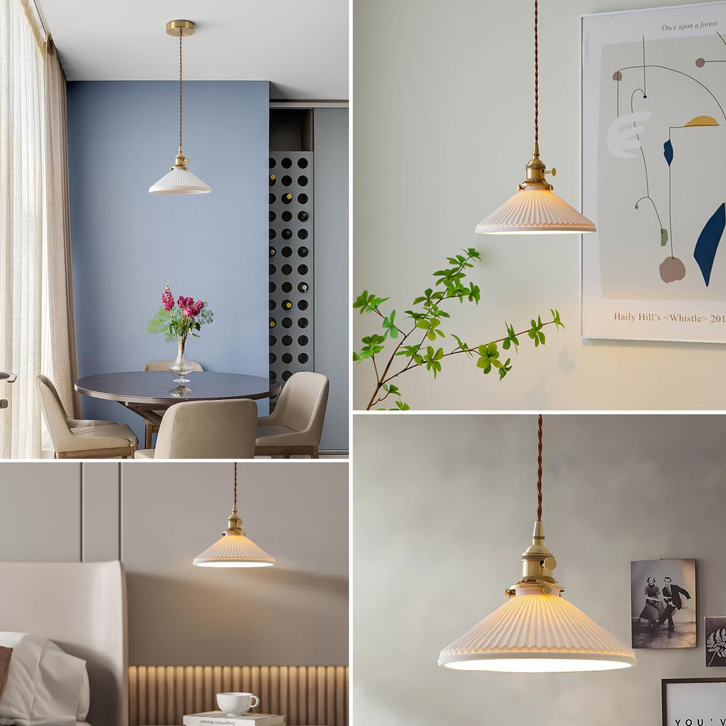 Pendant Light 2-Pack, Gold & Ceramic Shade for Kitchen Island, 8.7" | White ceramic shade, kitchen island dining