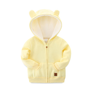 Cute Hooded Baby Jacket with Zipper Adorable Cartoon Bear Ears Good Gift to Your Baby Girl Boy Yellow Coat