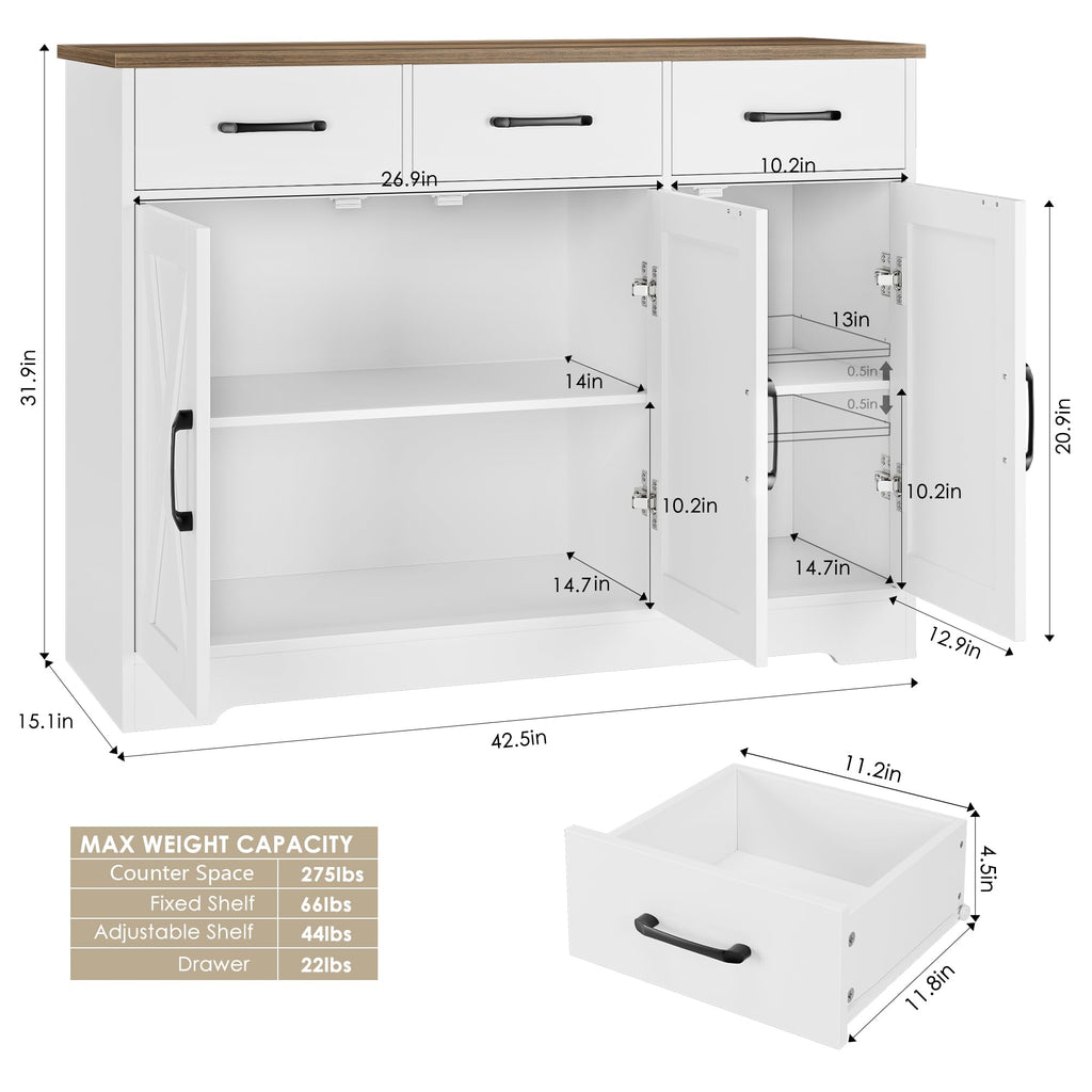 Kitchen Buffet Cabinet with Storage, Sideboard Coffee Bar, White