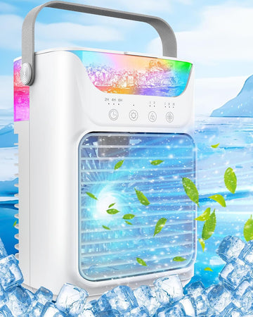 Portable Air Conditioners, 3 Wind Speeds & 7 LED Lights Evaporative Personal Air Cooler