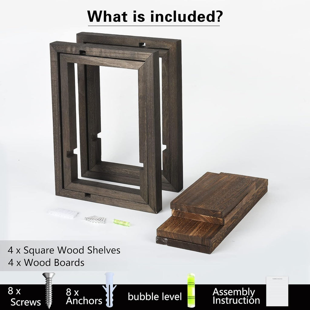 Floating Shelves for Wall Set of 4 Decorative Hanging Shelf | Square Wood Floating Shelf for Plant, Square Shelves