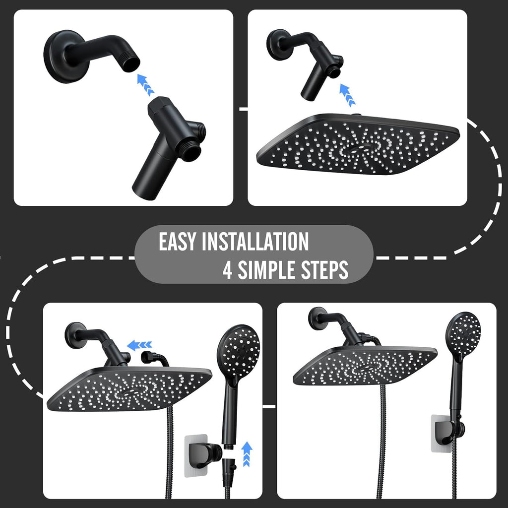 11.8 Inch Rain Shower Head with Handheld- High Pressure Dual Shower Heads with 5 Modes Handheld Spray Combo- Wide