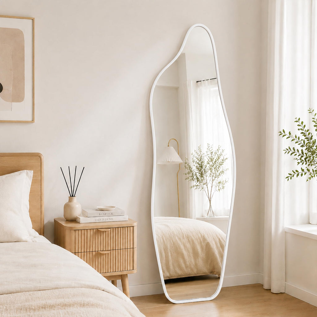 Full Length Door Mirror, 48"x16" Wall Mounted Mirror, White