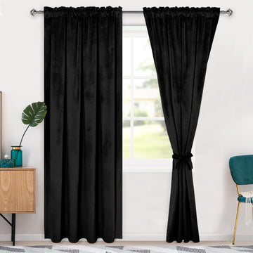 Black Velvet Blackout Curtains 90 inch Long, 2 Panels, 52W x 90L