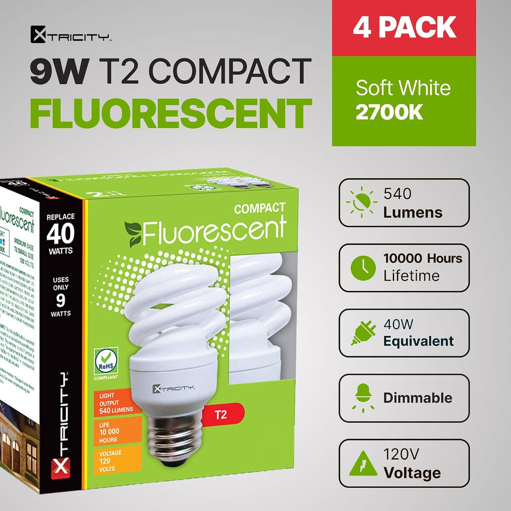 Compact Fluorescent Light Bulb T2 Spiral, E26 Base