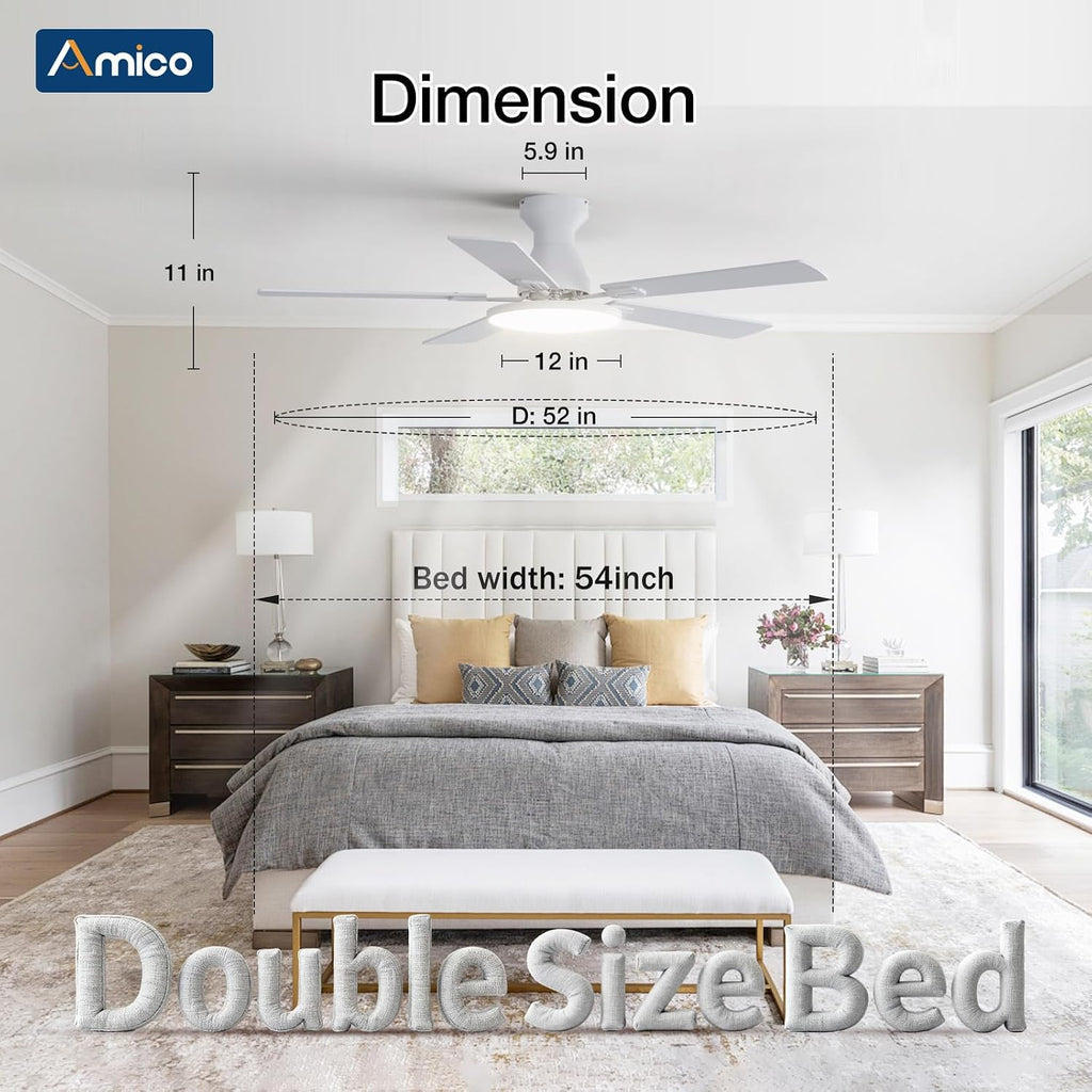 Ceiling Fans with Lights, 52 inch Smart Ceiling Fan with Remote/APP/Alexa Control, Flush Mount, Reversible DC Motor