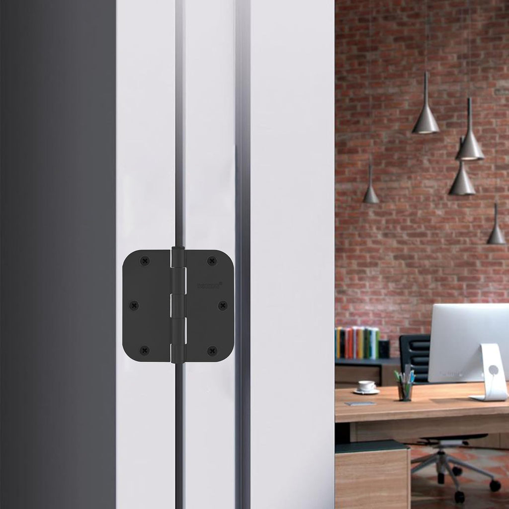 9 Pack Matte Black Door Hinges 3.5 Inch, 5/8" Radius Rounded, Standard Residential for Doors 3 ½",Sturdy Hinges