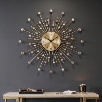30 Inch Gold Wall Clock Mid Century Modern Crystal Sunburst Clock