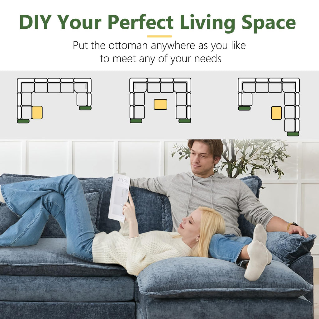 Oversized Modular Sectional Sofa Set, Convertible Deep Seat Cloud Couch with Ottoman, Large U Shaped Corner Couch