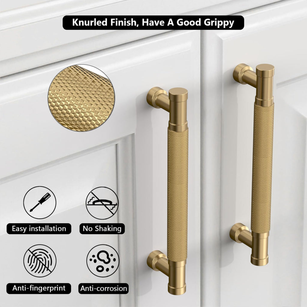 Champagne Bronze Knurled Cabinet Handles Kitchen Pulls 6.25 Inch 10 Pack