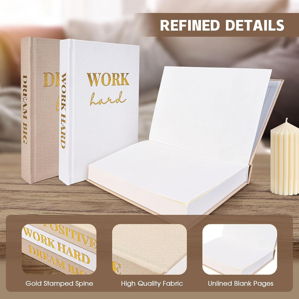 Set of 3 Linen Covered Decorative Books Decor | Gold Foil Stamping Decor Books,Motivational Office decor for Women