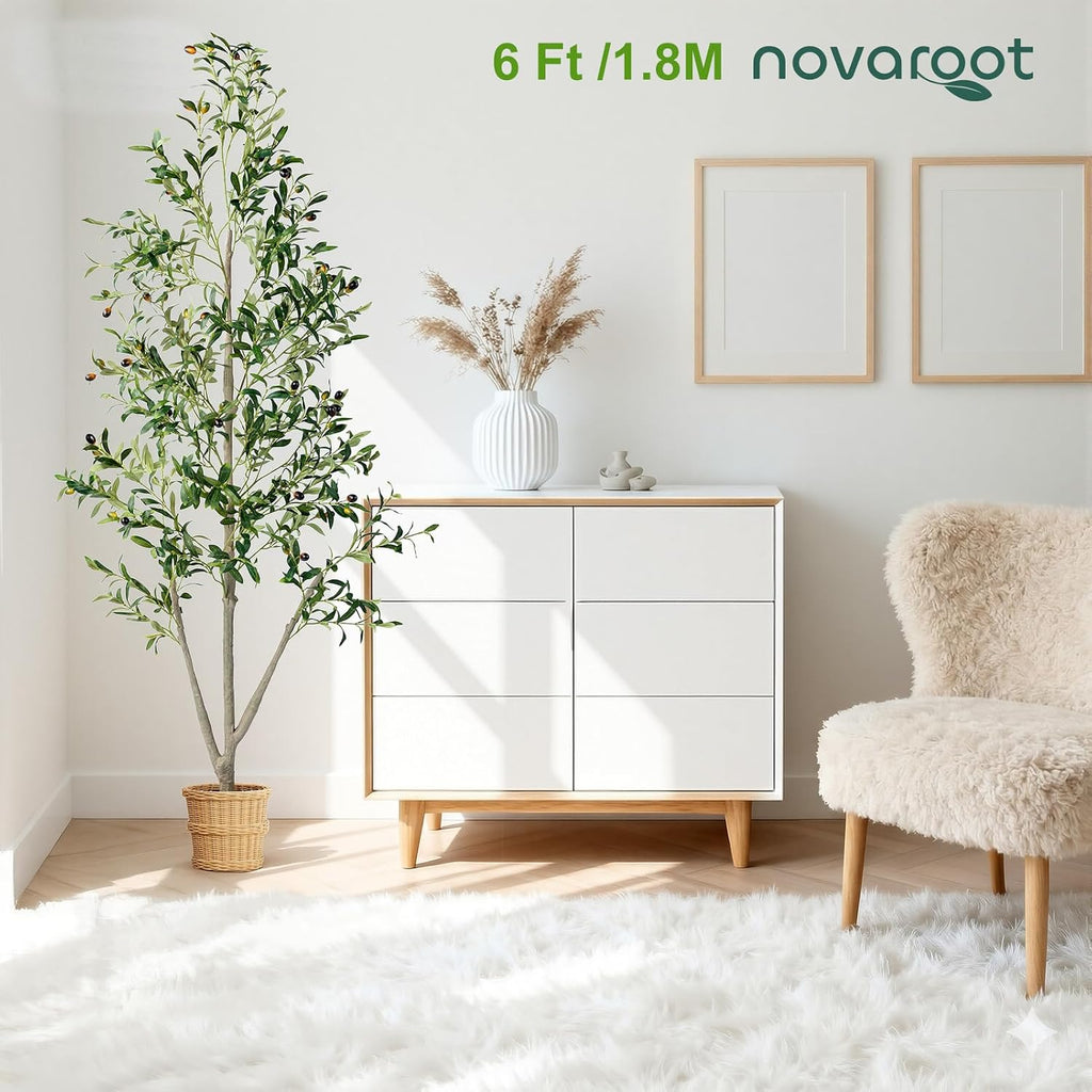 Olive Trees Artificial Indoor, 6FT Tall Faux Olive Tree with Moss and Planter, Artificial Plants Indoor with