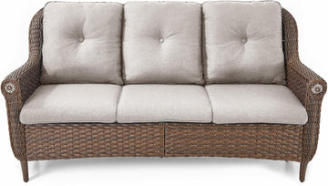 Patio Couch Outdoor Wicker Sofa - Heavy Duty All-Weather Brown Rattan 3-Seater with High Back and Comfortable Thick
