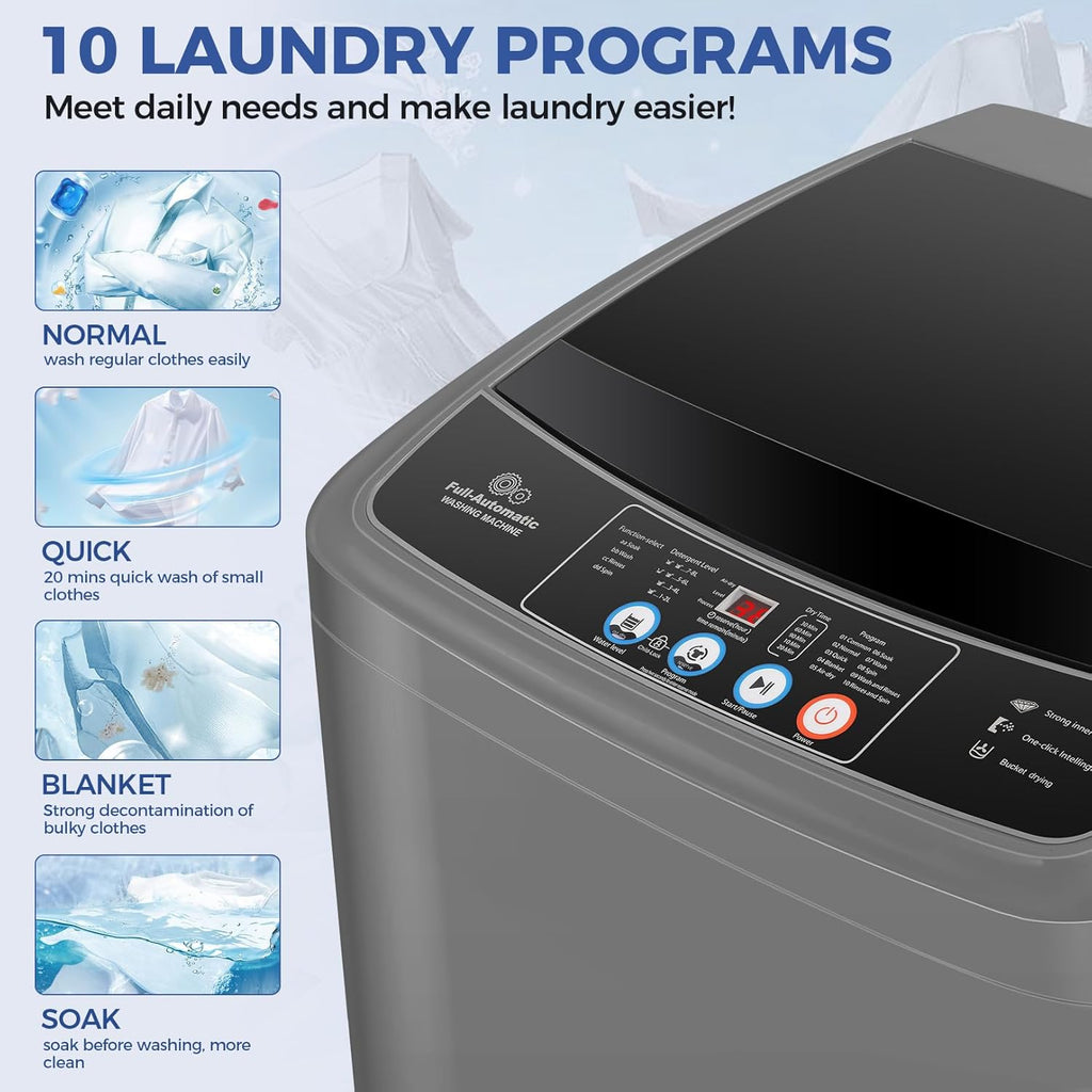 Portable Washing Machine, 17.8Lbs Portable Washer Machine, 2.4Cu.ft Compact Laundry Washer and Dryer Combo with Drain