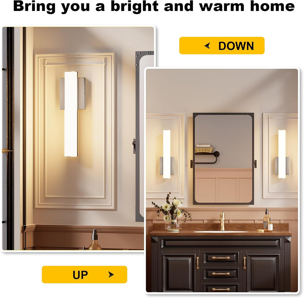 15.7 Inches Modern Bathroom Led Wall Sconces,18W 3000K Hardwired Wall Light with White Acrylic Lampshade,Indoor