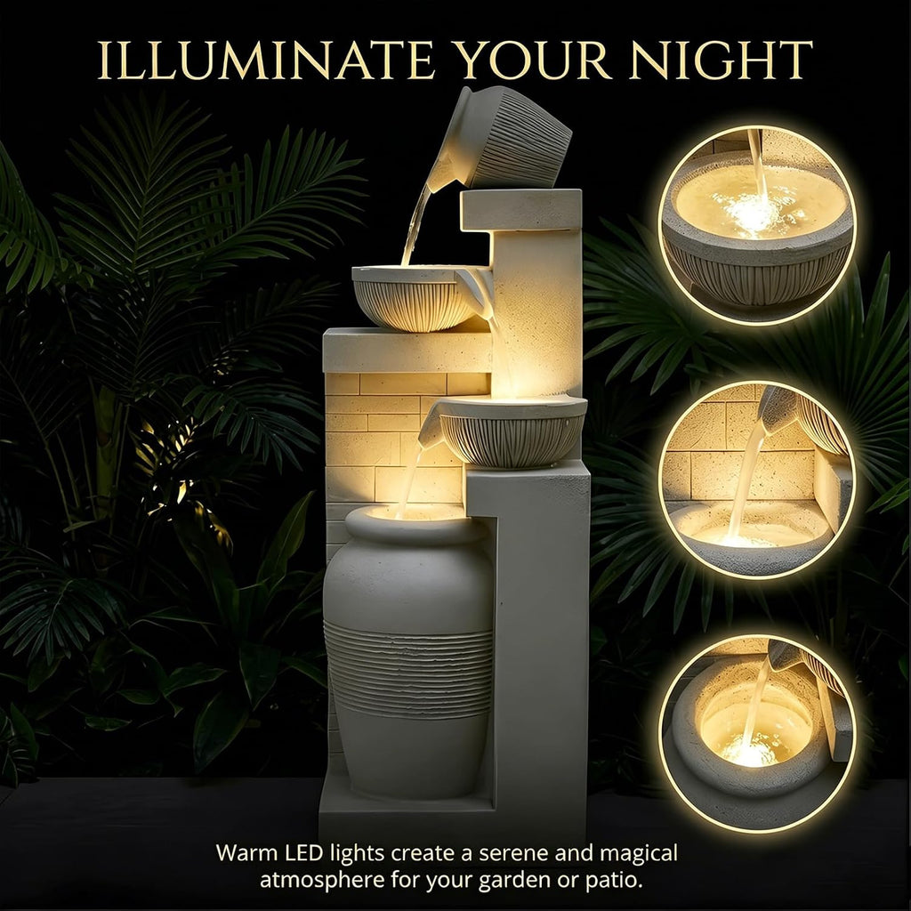 44" Outdoor Fountains and Waterfalls LED - Patio Water Fountains Outdoor for Outdoor Gardens Backyards Lawns Balconies