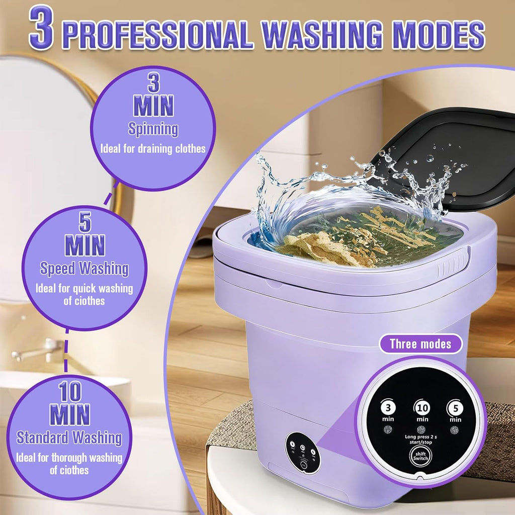 Mini Washing Machine 16L Foldable Small Washer for Underwear, Socks, Baby Clothes - 3 Cleaning Modes with Spin Dryer