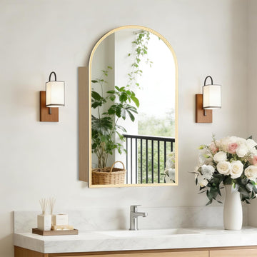 16x30'' Arched Medicine Cabinet with Mirror,Rust-Proof Aluminum, Recessed & Surface Mount Bathroom Mirror with