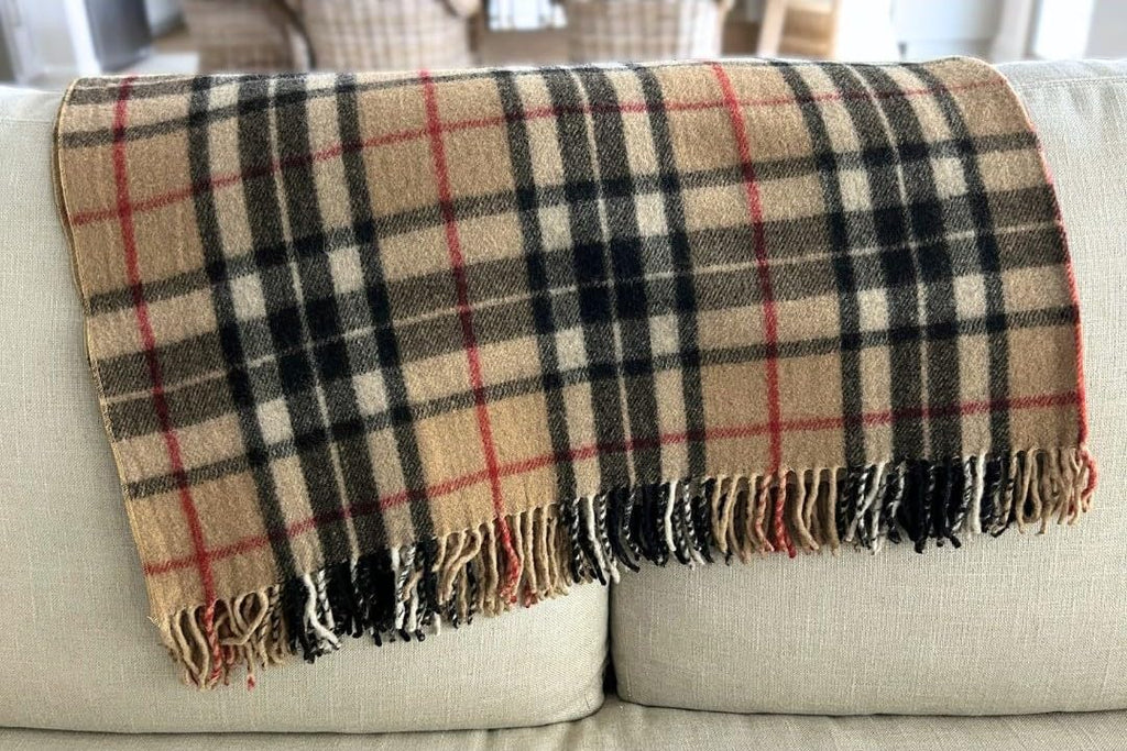 Tartan Fall Plaid Wool Blanket - Scottish Winter Throw (Thomson Camel)