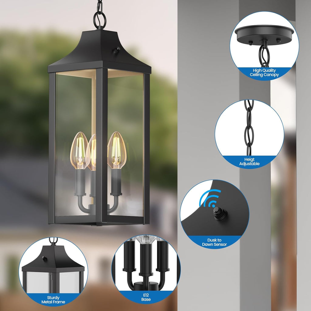 20" Large Outdoor Pendant Light Fixtures 3-Light