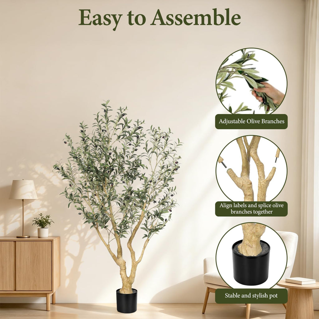Large Artificial Olive Tree 6FT with UV Resistant in Black Planter