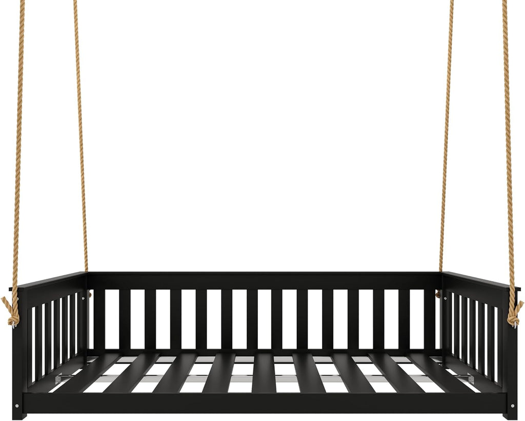 Beckett Heavy Duty Poly Daybed Swing in Black, Twin Size - Composite HDPE Porch Swing Bed Made from Recycled Plastic