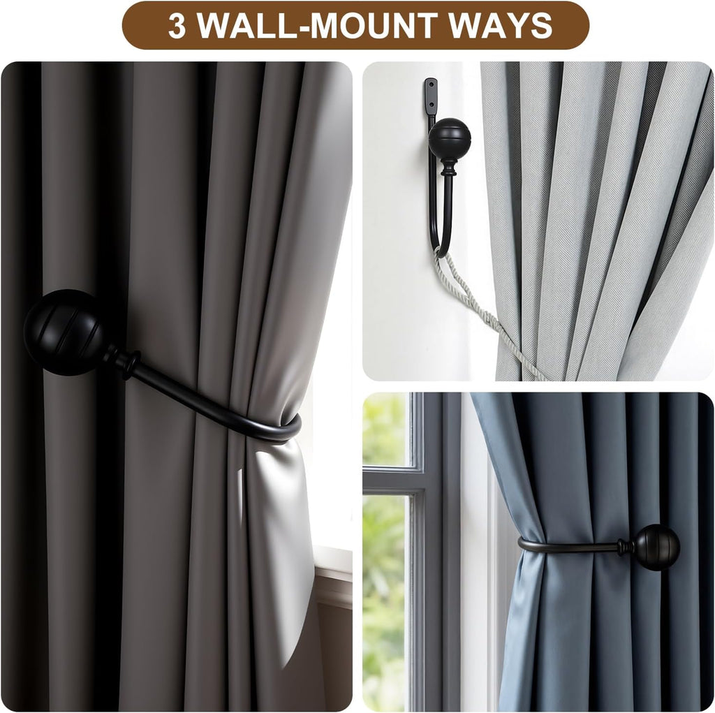 Large Curtain Holdbacks, 2pcs Curtains Holder Wall Mounted Drapery Tiebacks Retro Window Hook for Home Decor, Matte