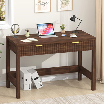 39 Inch Small Fluted Computer Desk with 2 Drawers