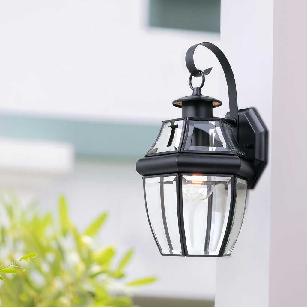 Lancaster Outdoor Wall Lantern with Clear Beveled Glass - Black