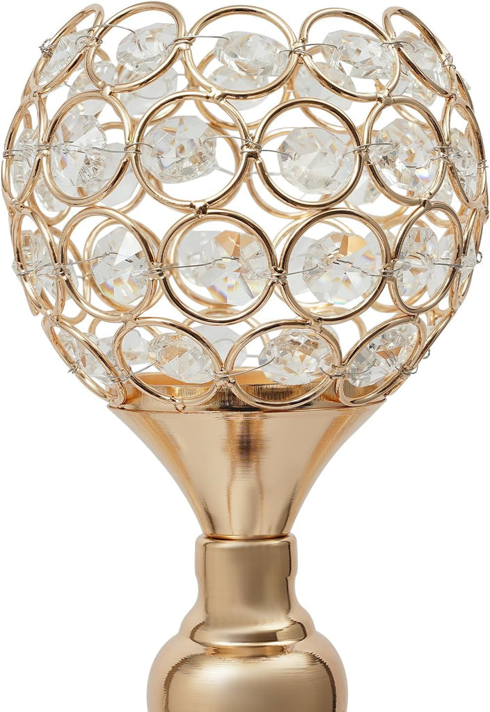5 Arms Candelabra Crystal Candle Holder, 49 Inches Gold Crystal Candle Holders with Hanging Crystal Drop, Gold Floor